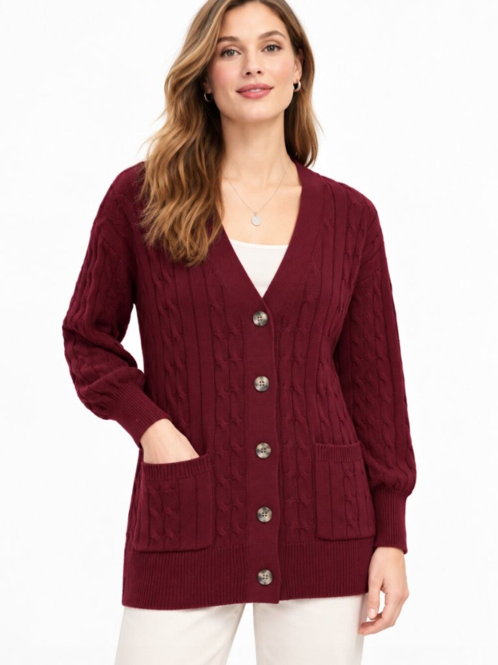 LOFT Cable Knit Boyfriend Cardigan Sweater - Size L - NWT